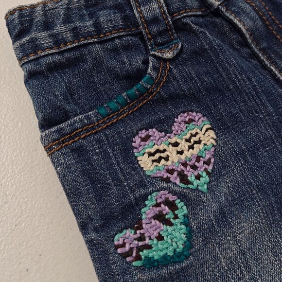Gap Flare Jeans Y2K  Hearts 2T Girls Kids Embroidered Cross Stitch Blue Denim - Picture 14 of 14